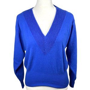 Benetton Womens Pullover Sweater Blue Angora Blend V Neck Long Sleeve VTG